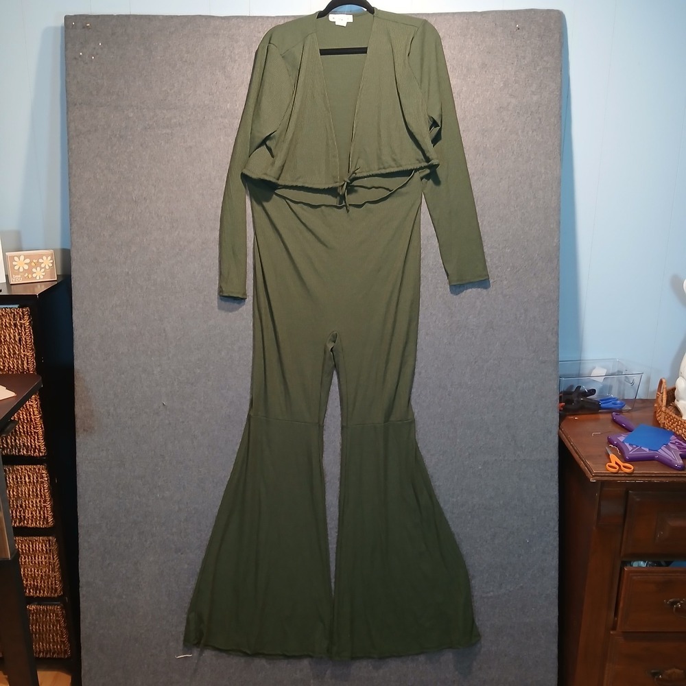 K + GLAM  Ribbed Knit 3XL Jumpsuit Plus Flare urban minimalist party military